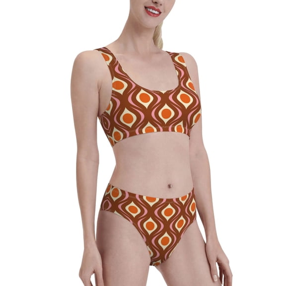 Picia 70's Retro Women's High Waisted Bikini Scoop Neck Swimsuit Two Pieces Bathing Suit-XX-Large