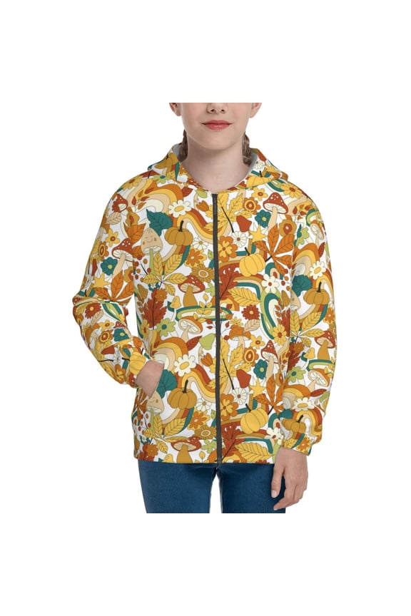 70s Groovy Hippie for Boys Fashion Full-zip Hoodies & Sweatshirts with Kangaroo Pocket,Zip-up Hooded Sweatshirt for Kid, Moisture Wicking & Breathable-Small