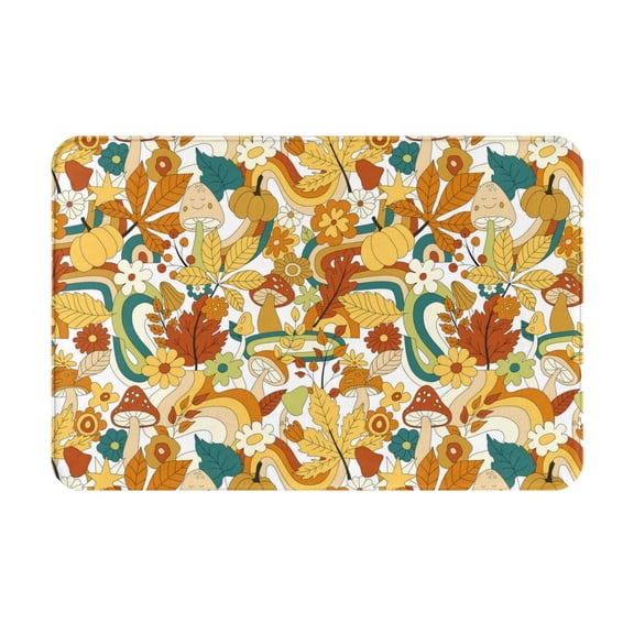 Picia 70s Groovy Hippie Pattern Flannel Doormat 16x24 Inch Non-Slip Indoor Mat, Absorbent & Quick-Dry Rug for Entryway, Bathroom, Kitchen, and Bedroom, Machine Washable