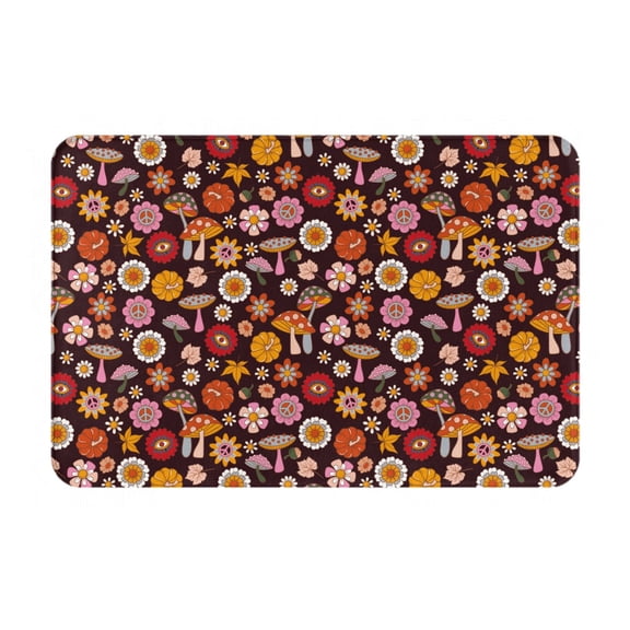 Picia 70s Groovy Hippie Retro Pattern Flannel Doormat 16x24 Inch Non-Slip Indoor Mat, Absorbent & Quick-Dry Rug for Entryway, Bathroom, Kitchen, and Bedroom, Machine Washable