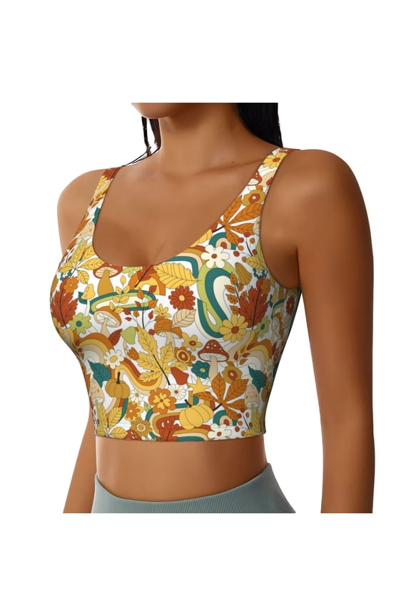 70s Groovy Hippie Sports Bra for Women,Padded Strappy Sports Bras Medium Support Yoga Bra with Removable Cups,Running Yoga Bra-XX-Large