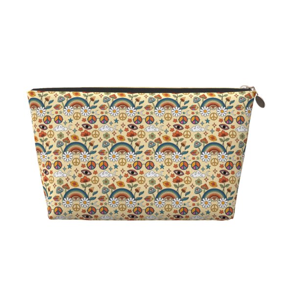 Picia 70s Hippie Style Printed Leather Travel Toiletry Bag,Cosmetic Organizer, Makeup Travel Bag, Durable Travel Pouch, Compact Toiletry Bag, Travel Accessories