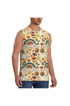 70s Hippie Style mens Cotton Tank Undershirts , Moisture-wicking Ribbed Tanks, Lightweight Cotton Tank Undershirts-Small