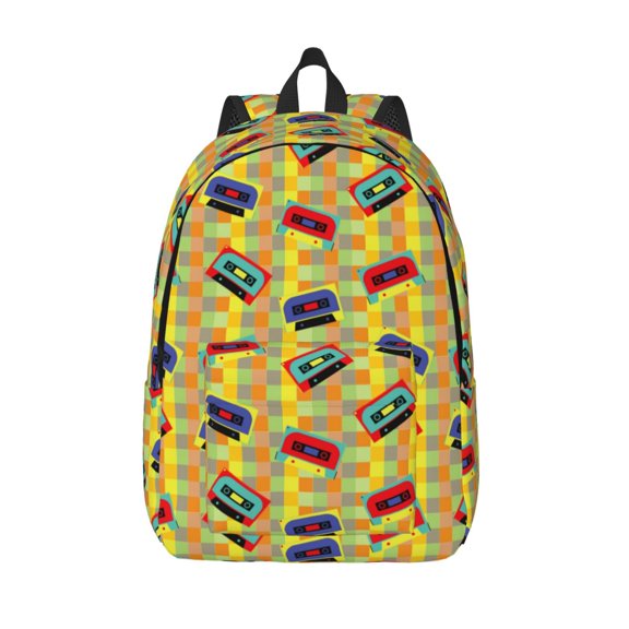 Picia 90s Audio Tape Printed Canvas Daypack - Stylish and Durable Vintage Compact Backpack - Class, Work, Travel, or Laptop Bookbag,Organized Compartments-Small
