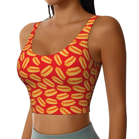 Picia A Big Hot Dog Sports Bra for Women,Padded Strappy Sports Bras Medium Support Yoga Bra with Removable Cups,Running Yoga Bra-Medium