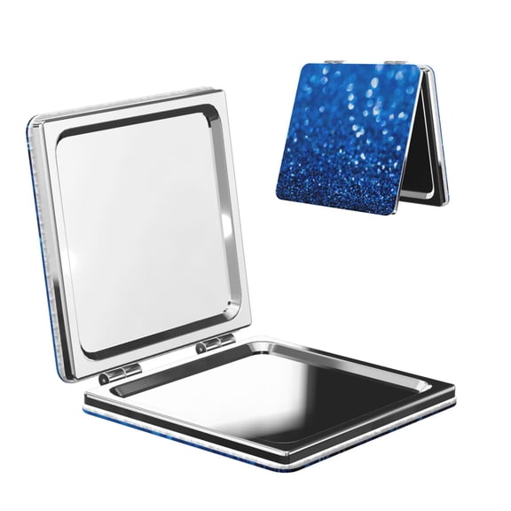 Picia A Blue Glitter for Compact Vanity Mirror , Travel Makeup Mirror , Portable Magnifying Cosmetic Mirror for Daily, Work, Business-Square