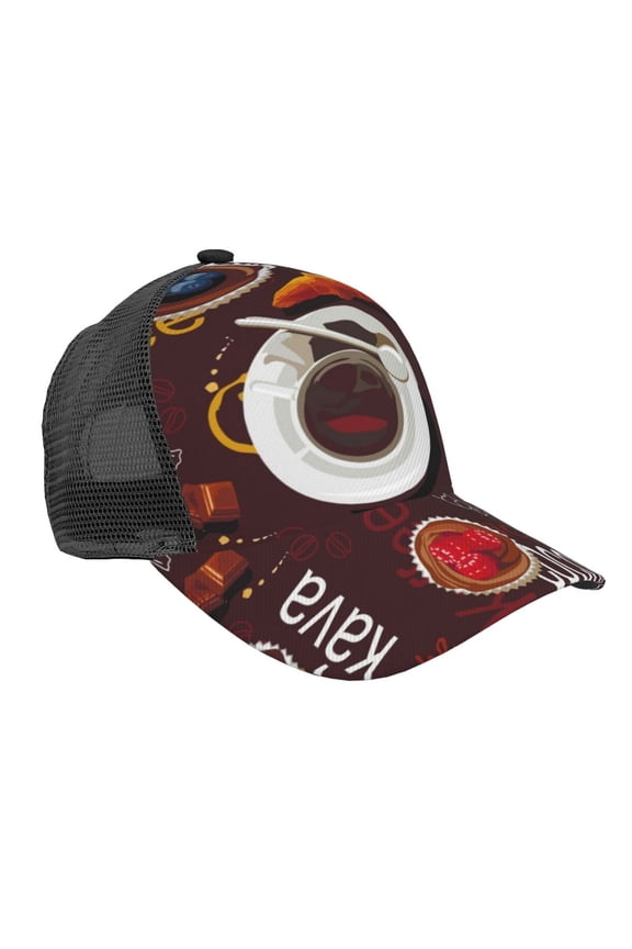 A Cup Of Black Coffee On A Saucer Pattern Trucker Hat,Baseball Cap,Sun Protection Cap,Stylish Headwear,Leisure Cap,Outdoor Sports Cap