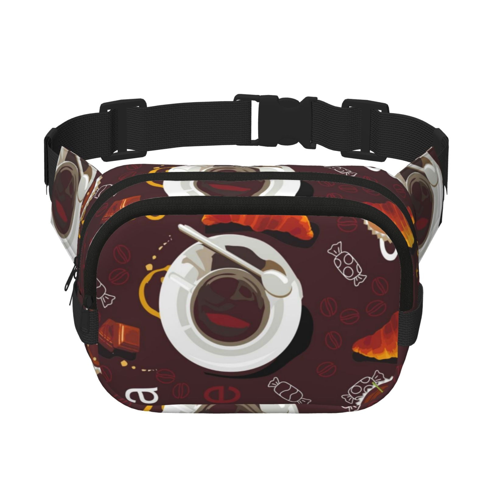 Picia A Cup Of Black Coffee On A Saucer Print Square Double-Layer Waist Bag Mini Adjustable Waist Belt Bag Exercise Running Travel Hiking