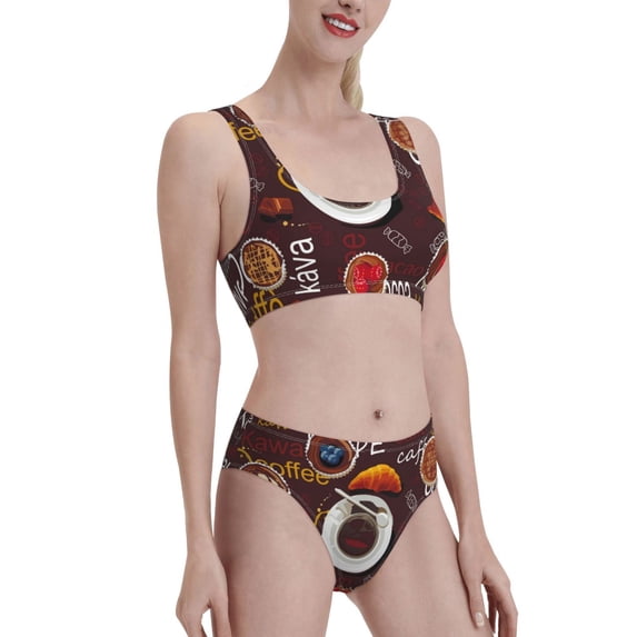 Picia A Cup Of Black Coffee On A Saucer Women's High Waisted Bikini Scoop Neck Swimsuit Two Pieces Bathing Suit-Medium