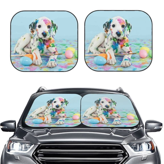 Picia A Funny Little Dalmatian Puppy 2 Piece Car Windshield Sun Shade Foldable | Foldable Sun Shield for Front Window Blocks UV Rays and Keeps Your Vehicle Cool-Medium