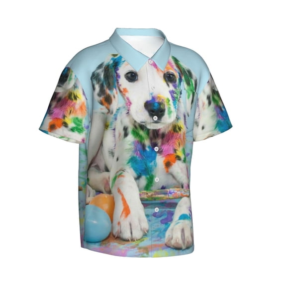 Picia A Funny Little Dalmatian Puppy Gentle Cotton Regular Fit Short Sleeve Casual Hawaiian Shirt for Men-Large