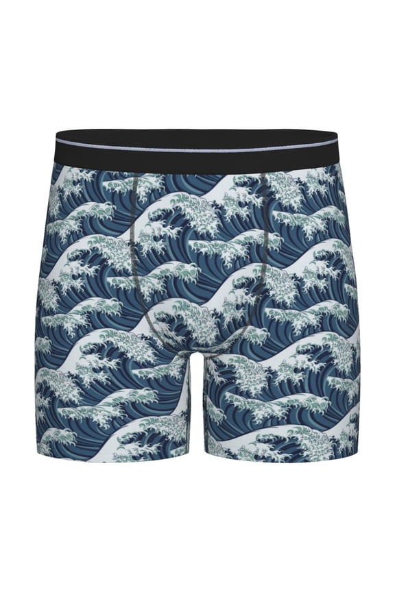 A Japanese Great Wave Pattern Men's Athletic Long Leg Briefs , Performance Stretch Underwear,Moisture-Wicking