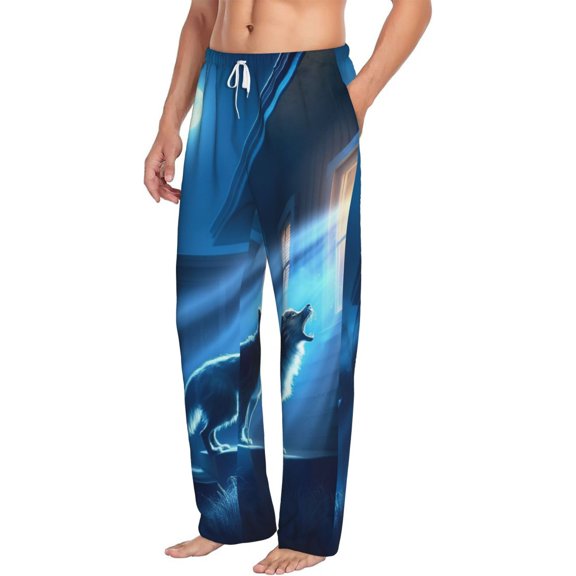 Picia A Wolf Barks Out A Window Mens Soft Woven Cotton Elastic Waistband Sleep Pajama Pant Lounge Sleep Pant With Pockets And Drawstring-XX-Large