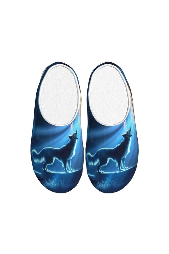 A Wolf Barks Out A Window for Women's Lamb-hug Comfy Fleece House Slippers Memory Foam, Slip-on House Shoes Indoor Outdoor-44/45