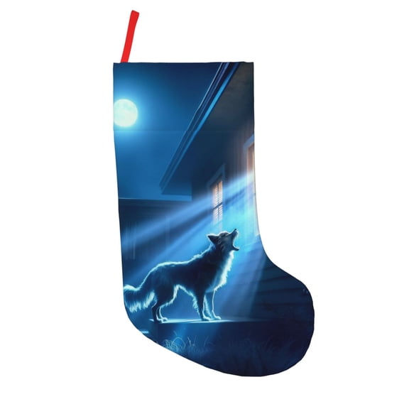 Picia A Wolf Barks Out A Window for 18in Christmas Stockings, Xmas Stocking for Kids, Holiday and Family Stocking for Fireplace or Party Decoration