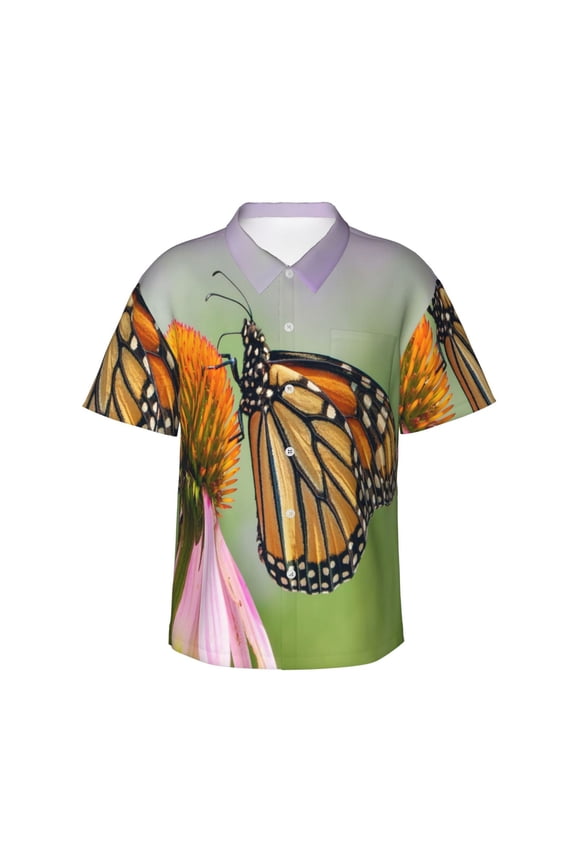 A monarch butterfly Pattern Men's Hawaiian Shirt – Soft Cotton Regular Fit Short Sleeve Shirt, Casual Beach Shirt for Summer, Vacation, and Outdoor Wear,3X-Large