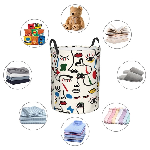 Picia Aabstract Eyes Large Laundry Basket, Waterproof, Freestanding Laundry Hamper, Collapsible Tall Clothes Hamper with Extended Handles-Medium