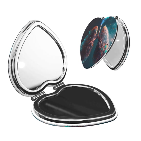 Picia Abstract Botanical Heart for Compact Vanity Mirror , Travel Makeup Mirror , Portable Magnifying Cosmetic Mirror for Daily, Work, Business-Heart Shape