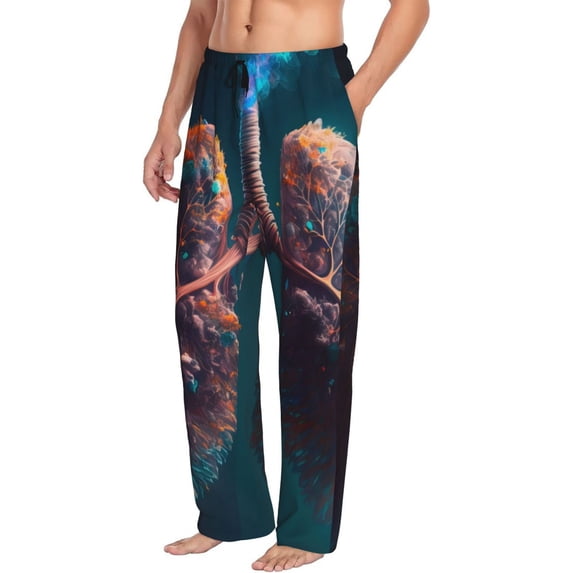 Picia Abstract Botanical Heart Mens Soft Woven Cotton Elastic Waistband Sleep Pajama Pant Lounge Sleep Pant With Pockets And Drawstring-Small