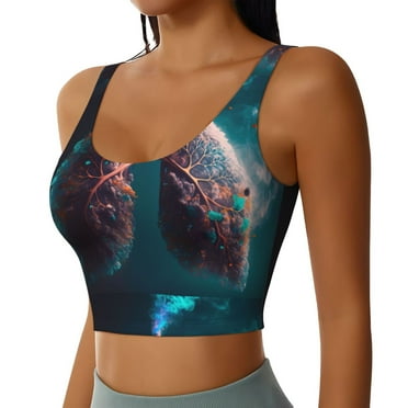 Picia Abstract Botanical Heart Sports Bra for Women,Padded Strappy Sports Bras Medium Support Yoga Bra with Removable Cups,Running Yoga Bra-X-Large