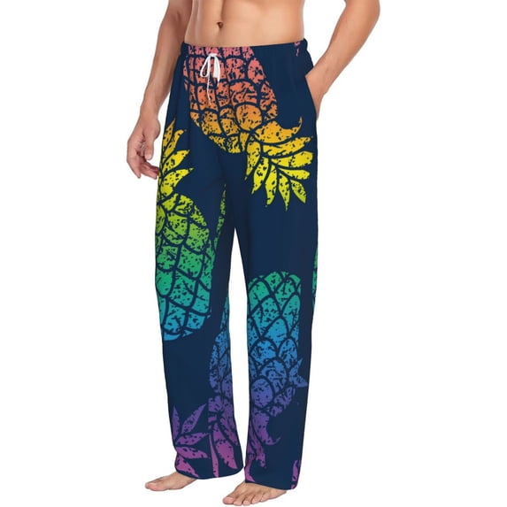 Picia Abstract Bright Pineapple Fruit Retro Mens Soft Woven Cotton Elastic Waistband Sleep Pajama Pant Lounge Sleep Pant With Pockets And Drawstring-Medium