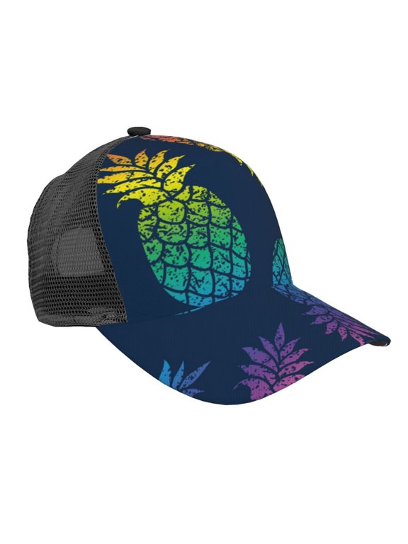 Abstract Bright Pineapple Fruit Retro Pattern Trucker Hat,Baseball Cap,Sun Protection Cap,Stylish Headwear,Leisure Cap,Outdoor Sports Cap