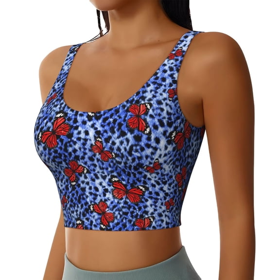 Picia Abstract Colorful Butterflies Sports Bra for Women,Padded Strappy Sports Bras Medium Support Yoga Bra with Removable Cups,Running Yoga Bra-Large