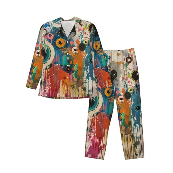 Picia Abstract Colorful Dripping Circles Pattern Men’s Long-Sleeve Sleepwear Set - Soft 2-Piece Loungewear with Pockets, Comfy PJs for Relaxing Nights-XX-Large