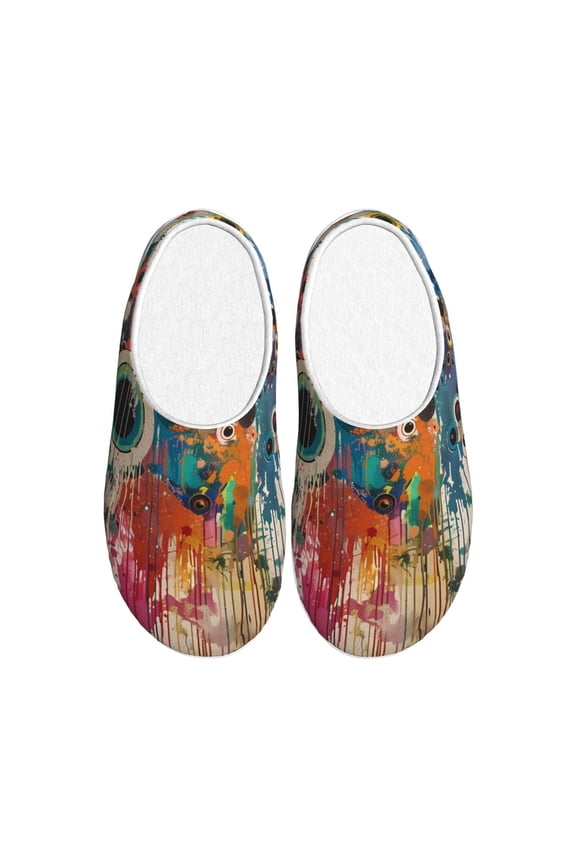 Abstract Colorful Dripping Circles for Women's Lamb-hug Comfy Fleece House Slippers Memory Foam, Slip-on House Shoes Indoor Outdoor-40/41