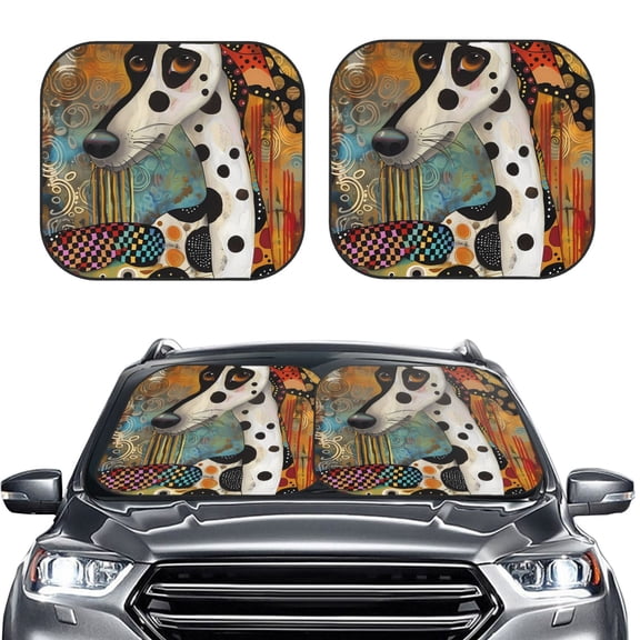 Picia Abstract Dalmatian Art 2 Piece Car Windshield Sun Shade Foldable | Foldable Sun Shield for Front Window Blocks UV Rays and Keeps Your Vehicle Cool-Small