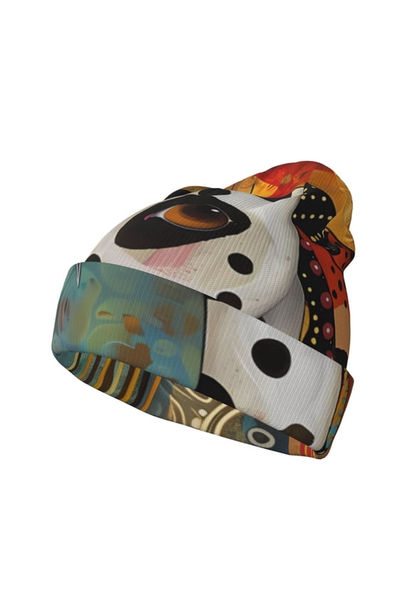 Abstract Dalmatian Art Pattern Knitted Beanie Hat for Men and Women , Unisex Winter Warm Stretchy Knit Cap Thick Fisherman Beanies Cuffed Plain Skull Caps