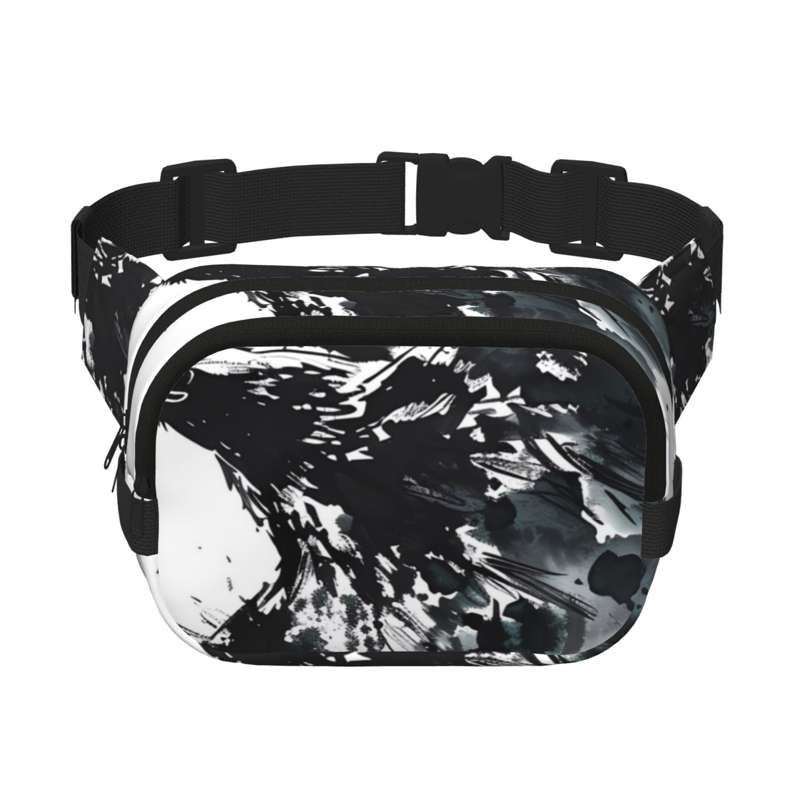 Picia Abstract Eagle Ink Print Square Double-Layer Waist Bag Mini Adjustable Waist Belt Bag Exercise Running Travel Hiking