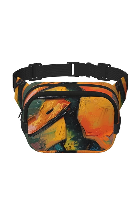 Abstract Funny Duck Print Square Double-Layer Waist Bag Mini Adjustable Waist Belt Bag Exercise Running Travel Hiking