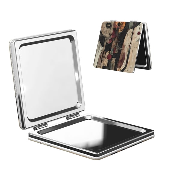 Picia Abstract Geometric Faces for Compact Vanity Mirror , Travel Makeup Mirror , Portable Magnifying Cosmetic Mirror for Daily, Work, Business-Square