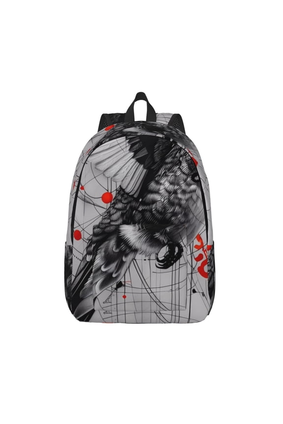 Abstract Geometric Hummingbird Printed Canvas Daypack - Stylish and Durable Vintage Compact Backpack - Class, Work, Travel, or Laptop Bookbag,Organized Compartments-Medium