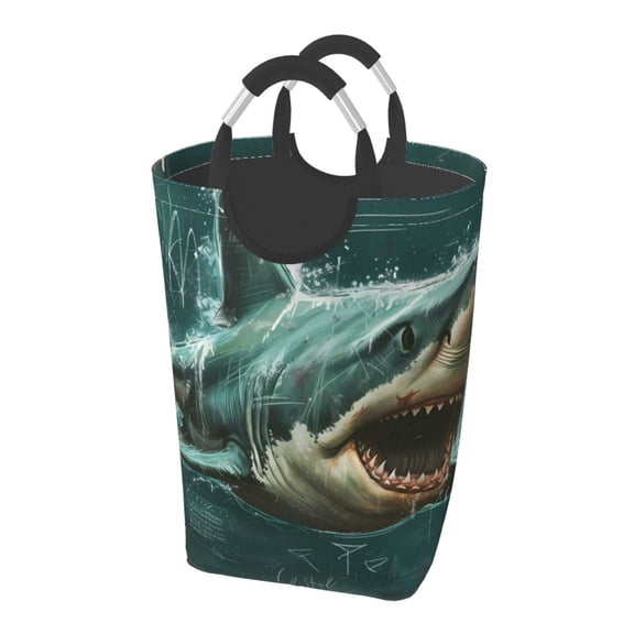 Picia Abstract Geometric Shark Laundry Basket With Handles Laundry Hamper Toys Storage Organizer Foldable Bucket Washing Bin Dirty Clothes Bag For Home Bathroom Bedroom Dorm