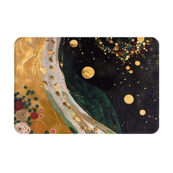Picia Abstract Gold Floral Galaxy Pattern Flannel Doormat 16x24 Inch Non-Slip Indoor Mat, Absorbent & Quick-Dry Rug for Entryway, Bathroom, Kitchen, and Bedroom, Machine Washable