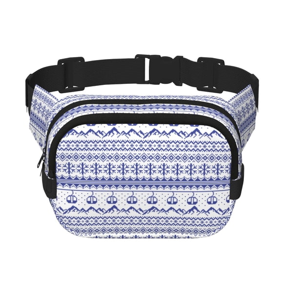 Picia Abstract Gondola Snowflake Print Square Double-Layer Waist Bag Mini Adjustable Waist Belt Bag Exercise Running Travel Hiking