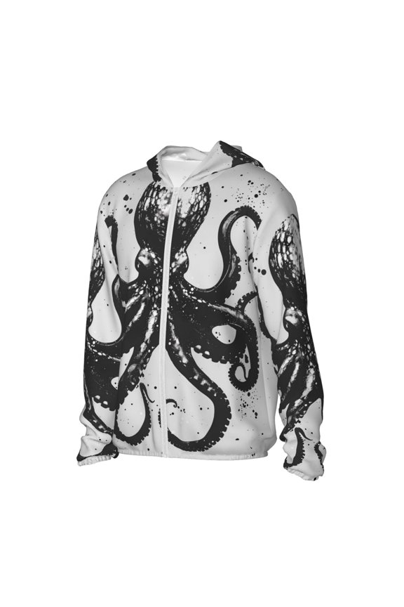 Abstract Ink Octopus Women's Men's UPF 50+ Sun Protection Hoodie Shirt Long Sleeve SPF Fishing Outdoor UV Hiking Lightweight Shirts-3X-Large