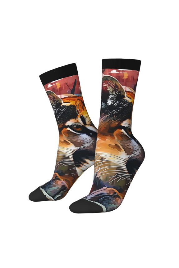 Abstract Lion Painting Print Athletic Socks for Men & Women – Cushioned Moisture-Wicking Crew Socks for Sports, Running, and Training, Soft & Breathable Size 5-11