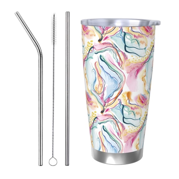 Picia Abstract Marble Texture Pattern 20 oz Tumbler Stainless Steel Vacuum Insulated Coffee Ice Cup Double Wall Travel Flask Dual Lid Water Bottle, Eco-friendly Car Cup-Straw Three-piece Set