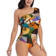 thumbnail image 1 of Picia Abstract Musical Faces Pattern Women's One Piece Swimsuits,One Shoulder Swimwear Asymmetric ,Ruffle Monokinis Bathing Suits,High Waisted Flattering Bathing Suits-Large, 1 of 8