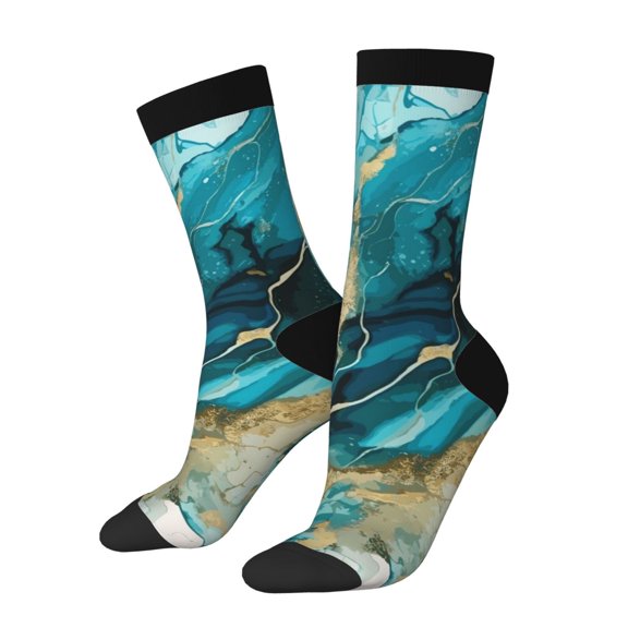 Picia Abstract Ocean Currents Print Athletic Socks for Men & Women – Cushioned Moisture-Wicking Crew Socks for Sports, Running, and Training, Soft & Breathable Size 5-11