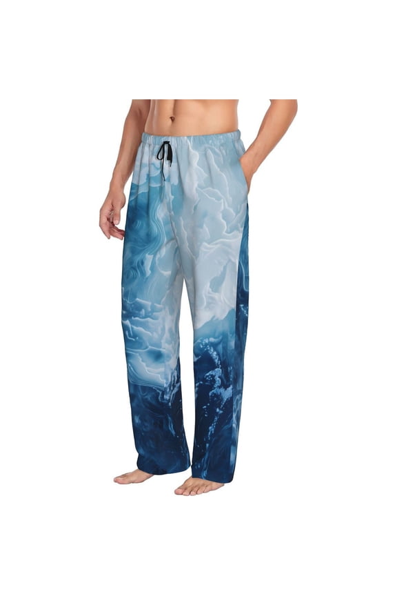 Abstract Ocean Waves Mens Soft Woven Cotton Elastic Waistband Sleep Pajama Pant Lounge Sleep Pant With Pockets And Drawstring-Medium