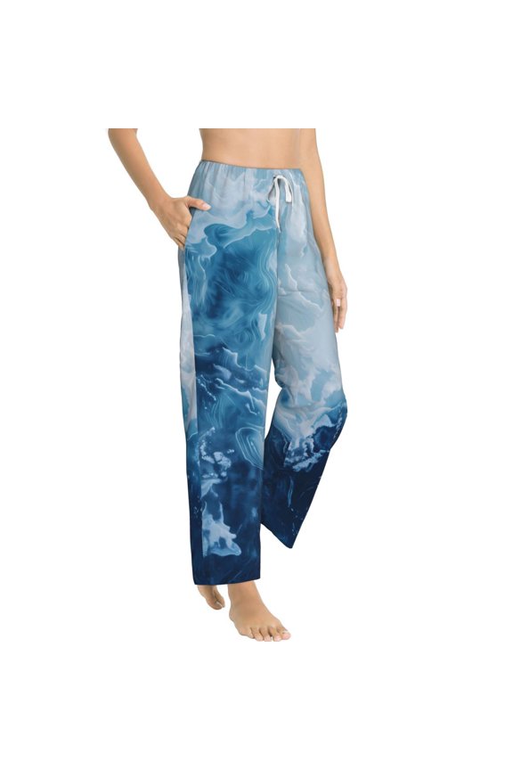Abstract Ocean Waves Womens Soft Woven Cotton Elastic Waistband Sleep Pajama Pant Lounge Sleep Pant With Pockets And Drawstring-Small