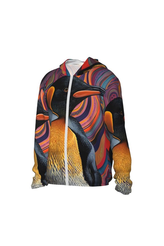 Abstract Pattern Penguin Women's Men's UPF 50+ Sun Protection Hoodie Shirt Long Sleeve SPF Fishing Outdoor UV Hiking Lightweight Shirts-X-Large