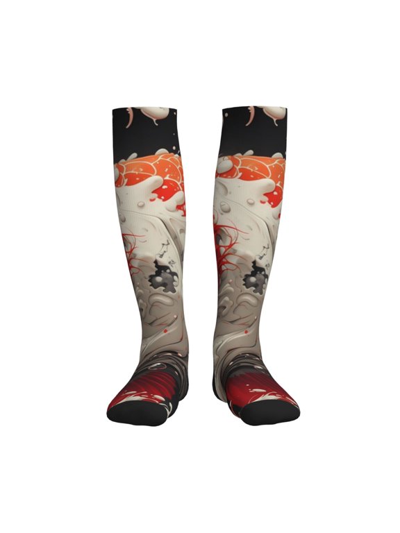 Abstract Red Koi Fish Art Printed Sports Compression Socks - 15-20mmHg Graduated Compression, High-Performance Soft and Breathable Socks for Men and Women