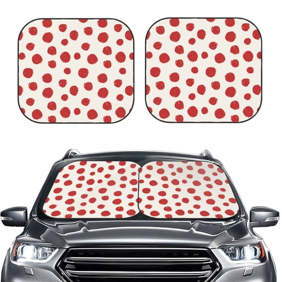 Picia Abstract Red Polka Dot 2 Piece Car Windshield Sun Shade Foldable | Foldable Sun Shield for Front Window Blocks UV Rays and Keeps Your Vehicle Cool-Small