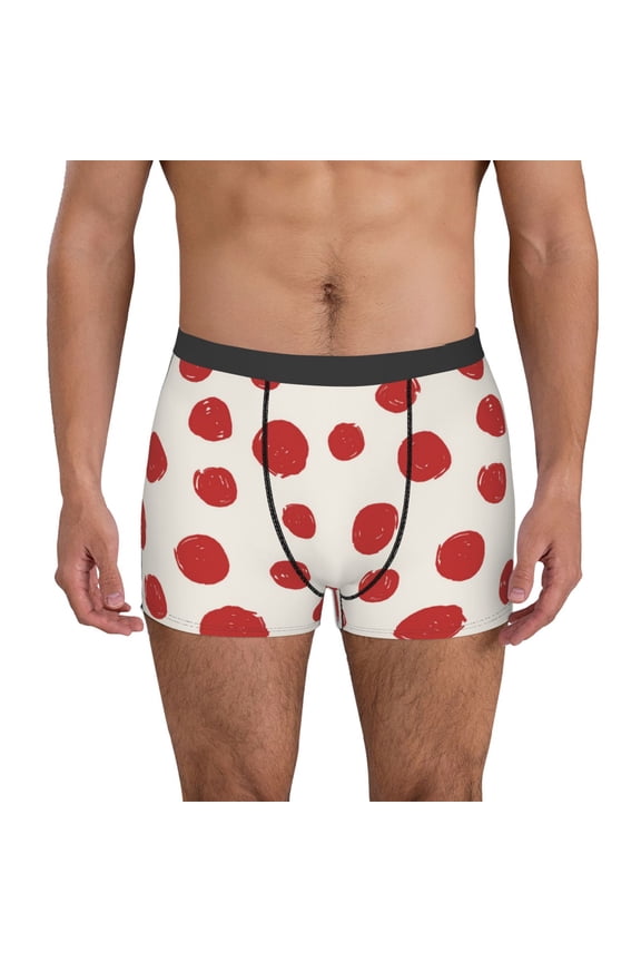 Abstract Red Polka Dot Pattern Men’s Boxer Briefs – Soft & Breathable Underwear, Stretchy & Comfortable Fit, Supportive Pouch Design, Moisture-Wicking-X-Large
