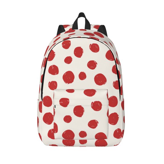 Picia Abstract Red Polka Dot Printed Canvas Daypack - Stylish and Durable Vintage Compact Backpack - Class, Work, Travel, or Laptop Bookbag,Organized Compartments-Small